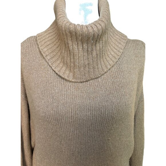 Anthropologie‎ Oversized Sweater Size Medium Camel Tan Hi Lo Hem Wool Blend - Picture 2 of 6